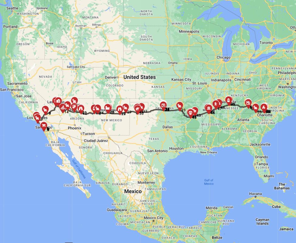San Diego to Charlotte rv trip wizard rourte planner
